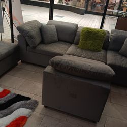 *Ad Special*---Lima Adjustable Gray Fabric Sectional Sofa W/Ottoman---Delivery And Easy Financing Available👍