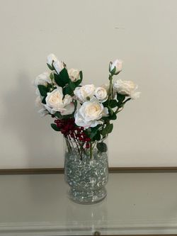 Faux Rose Arrangement in Glass Vase