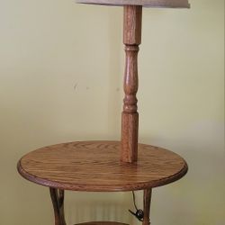 Antique Style Oak Magazine Rack With Light End Table