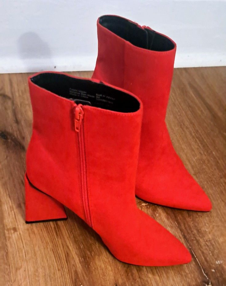 BAR III Womens Red Comfort Asya Pointed Toe Sculpted Heel Zip-Up Boots 9 M New