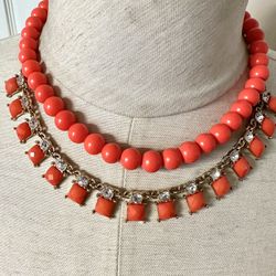 Banana Republic Orange Double Strand Bib Necklace 