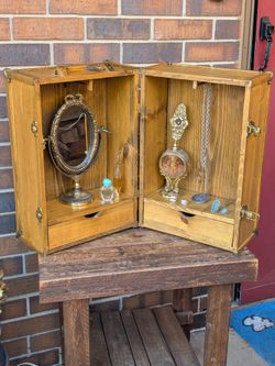 Unique Rustic Wood Trunk Jewelry Chest With Two Drawers -Jewelry Perfume Not Included