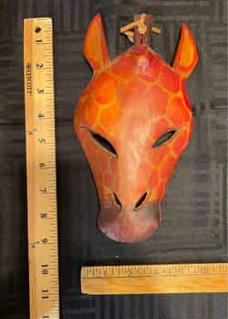 Hand Carved Wood Giraffe Animal Mask W...
