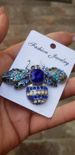 Blue Rhinestone BEE Brooch