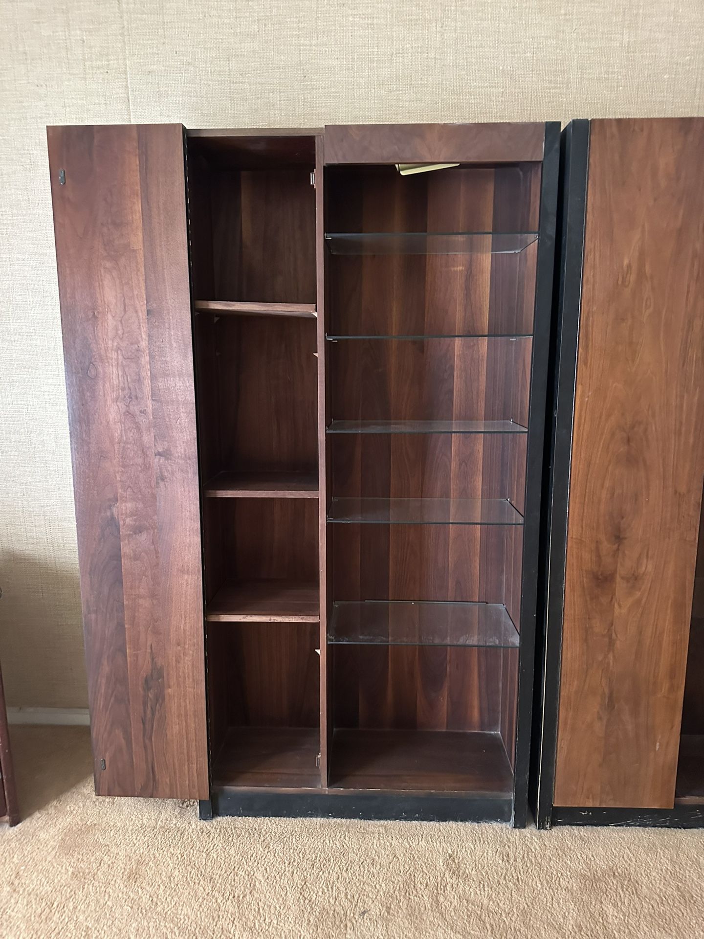 Vintage Wood Display Cabinet – Glass Shelves – Great Storage