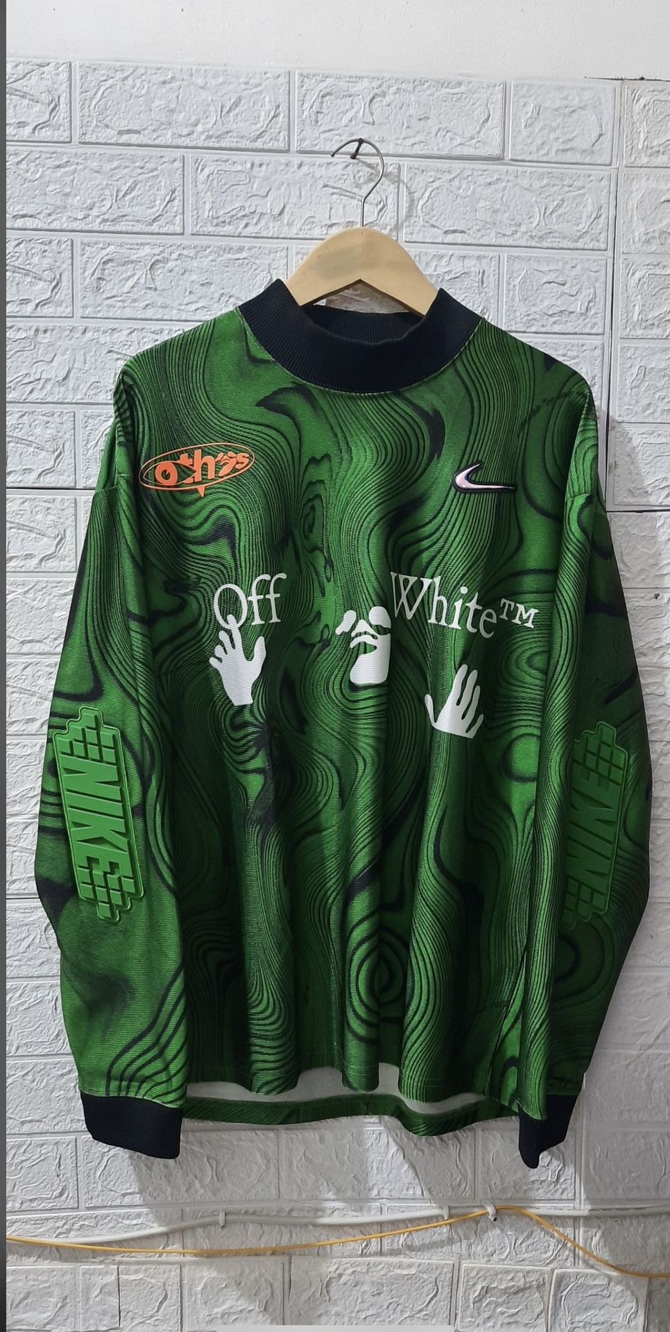 Men’s size medium Nike X Off White All over print jersey AOP Kelly green shirt M Fashion Streetwear Hype Rare Cdg Assc Cpfm Fog Supreme Dunk Force Air