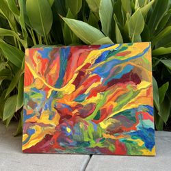 Handmade Antique Rainbow Splatter Painting