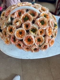 6 dozen roses with white basket