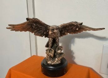 Ebros Gift Patriotic Bald Eagle figurine, featuring a Bronze Electroplated Resin Finish Mounted on a Display Base.