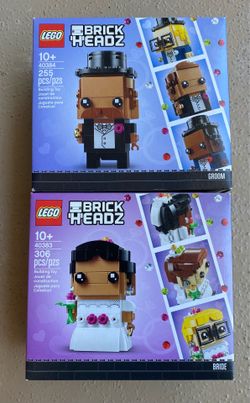 Lego wedding bride and groom and bright bomber Brickheadz