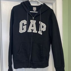 Gap Mens arch logo hoodie Zip Up, True Black, Gray Logo