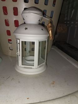 White Metal Tealight Lantern with Star Cutouts