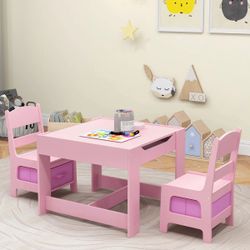 New 3-in-1 Wood Kid Activity Table Toddler Table Chair Set w/ Blackboard Drawer  New in box HY10256PI  This table set includes 1 table and 2 chairs th