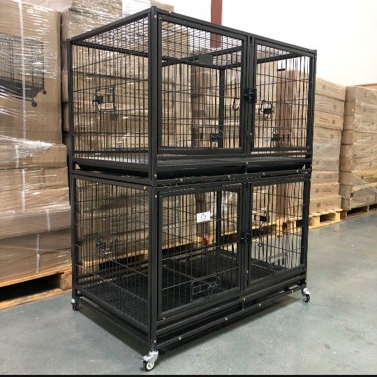 🔥NEW🔥 2 Tier 🦮 Heavy Duty🐕 Dog Kennels Cages With Attachable Bowls 🐶🐩✨