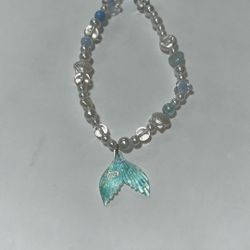 Handmade Blue Mermaid Tail Phone Charm – Pearl & Acrylic Beads – Ocean Aesthetic – New