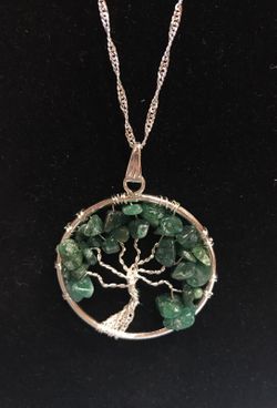 Jade tree of life pendant with sterling silver chain