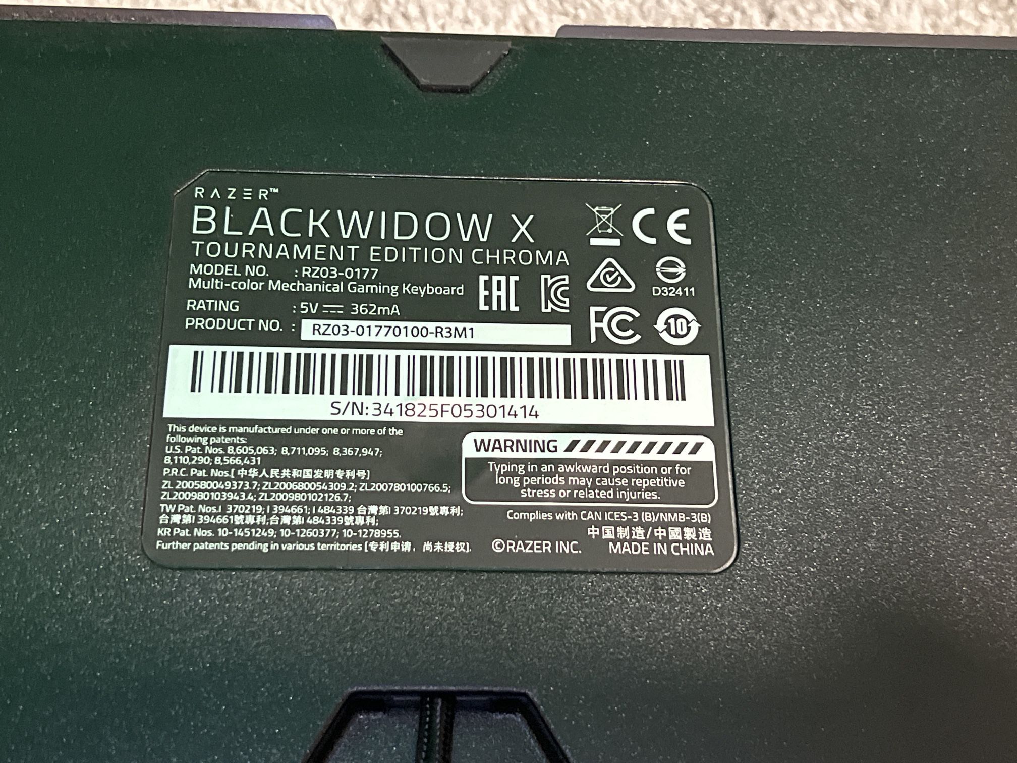 Razer BlackWidow X Tournament Edition Chroma RZ030177 MultiColor Gaming  Keyboard