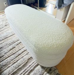 Ivory Bouclé Upholstered Bench – Modern Accent Bench