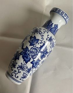 Blue and White Floral Chinoiserie Vase