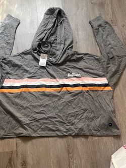 Hollister Gray Striped Hoodie Top Size Medium