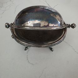 Antique Victorian Silver Plated Oval Butter Dish