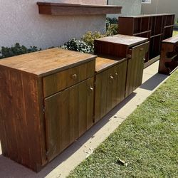 Wood Bookshelves And Cabinet