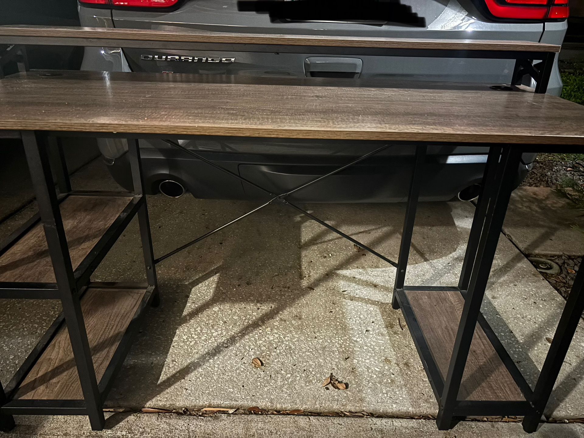 Modern Industrial Computer Desk w/ Shelves & Monitor Riser - $75
