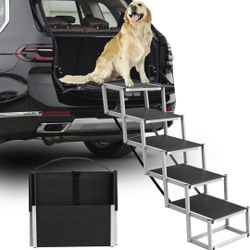Dog Stairs for Large Dogs - 5 Step Wide 16in High 34in Foldable Dog Ramp for Car Non-Slip Surface Support up to 230lbs - Suitable for SUV,Truck, Sofas