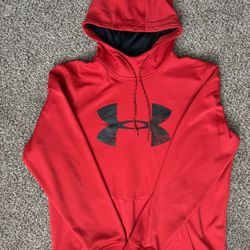 Under Armour Hoodie Mens Large Red ColdGear Pullover Long Sleeve Sweatshirt 