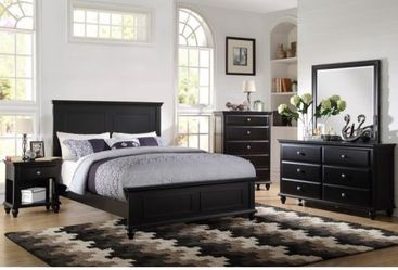 Brand new black queen bed frame + dresser + mirror + nightstand