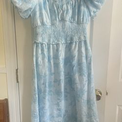 Inc. International Light Blue Floral Smocked Waist Kids Dres ( Large)