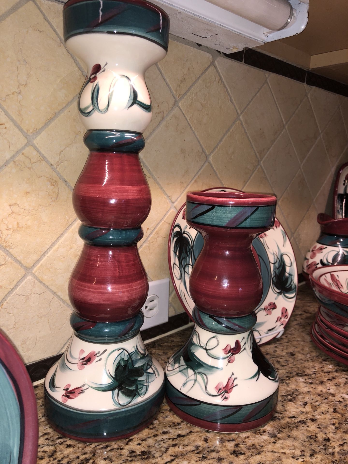 Candle stick set Collectible artist signed ceramic