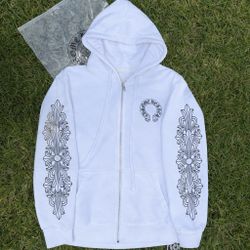 Chrome Hearts Zip-Up Hoodie White Cross Sleeve Size L
