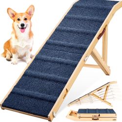 Dog Ramp for Bed, 64" Long Foldable Pet Ramp for Small Large Dogs, Dog Ramps for High Beds Car, High Traction with Platform 6 Adjustable Heights 24" t