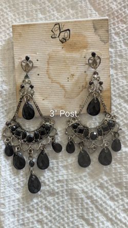 New 3" Chandelier Dangling Earrings, Lost Bottom Stone Like Garnet On Gold Silver Tone. If You Can Replace it With A Like Stone Or A Different Stone O