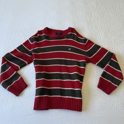 American Eagle Outfitters Red & Brown Striped 30% Wool Blend Crewneck Men’s Sweater – Size L – Classic Preppy Knit