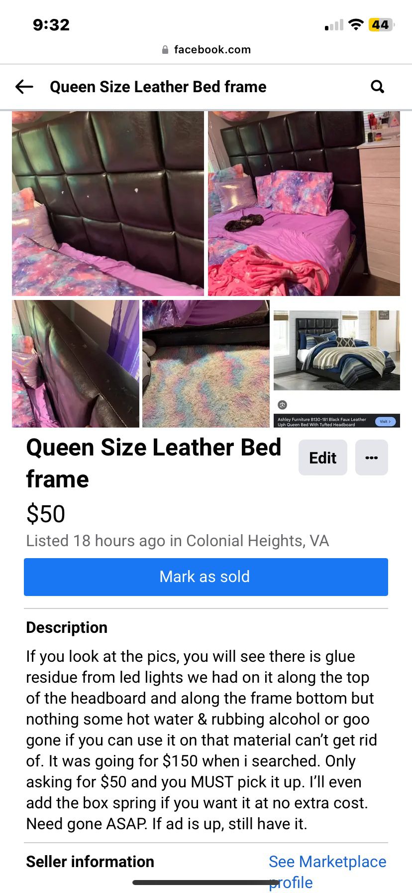 Ashleys Leather Bed Frame (Queen)