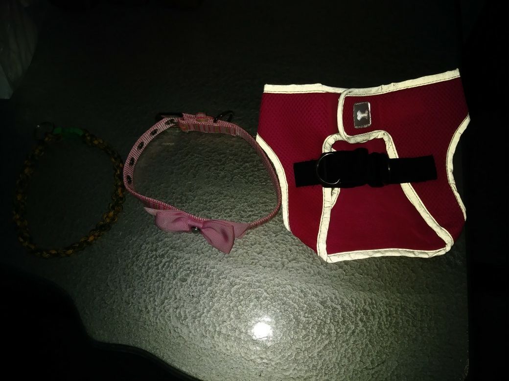 New dog collar and harness. Collar is up to a medium and the harness is a small to medium for smaller dogs. Both new never used. 20 for both