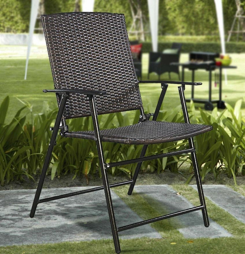 BRAND NEW IN BOX 4 Chairs Brown Folding Rattan Chairs Furniture Outdoor Indoor Camping Garden Pool