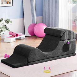 Convertible Yoga Chair for Adults, Ergonomic Foam Lounge with Lumbar Pillow, Washable Cover, Side Pocket, No Assembly Needed – Great for Exercise, Str