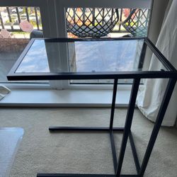 VITTSJÖ Laptop stand, black-brown/glass, 13 3/4x25 5/8 "