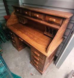 Vintage Natural Wooden Roll-Top Desk