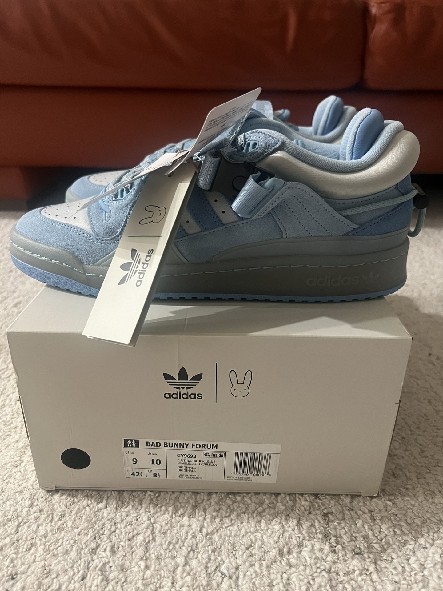 adidas forum buckle low bad bunny blue tint size 9