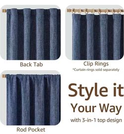 84 Inches Long Blue Textured Blackout Curtains for Bedroom