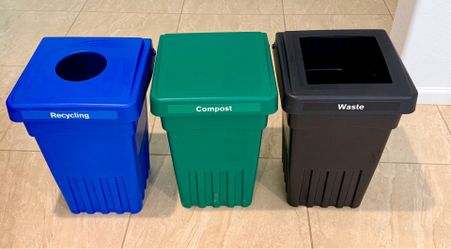 Set of Recycling, Compost, and Waste Bins
