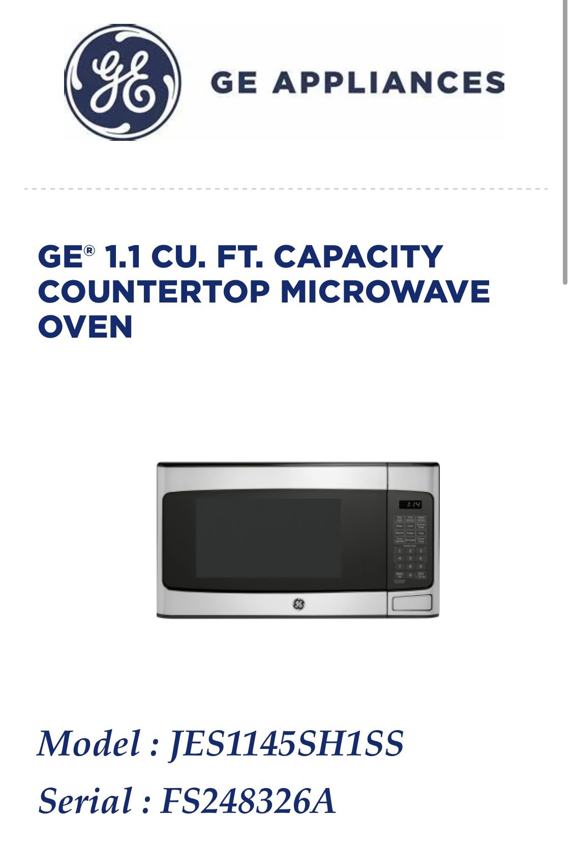 GE Stainless Steel Counter Top 1.1 CF Microwave . 