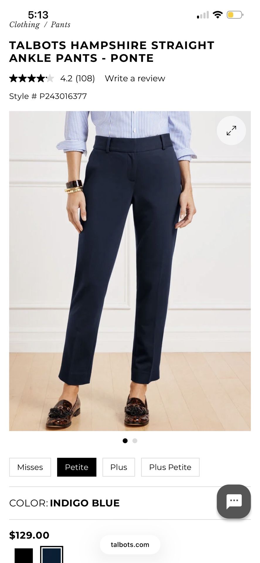 TALBOTS HAMPSHIRE STRAIGHT ANKLE PANTS - PONTE