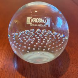 Krosno Polish Paperweight Controlled bubbles clear bottom 2 1/2 inches high by 3 1/2 inches wide A1