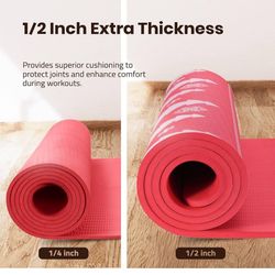 Dual sided Thick Yoga Mat w/Carrying Case (72"L x 30"W) for Men & Women - Non Slip Extra Wide and Long Fitness & Exercise Mat for Home Gym Workout, F