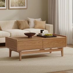 Eric oak finish coffee table with storage ，IF2244